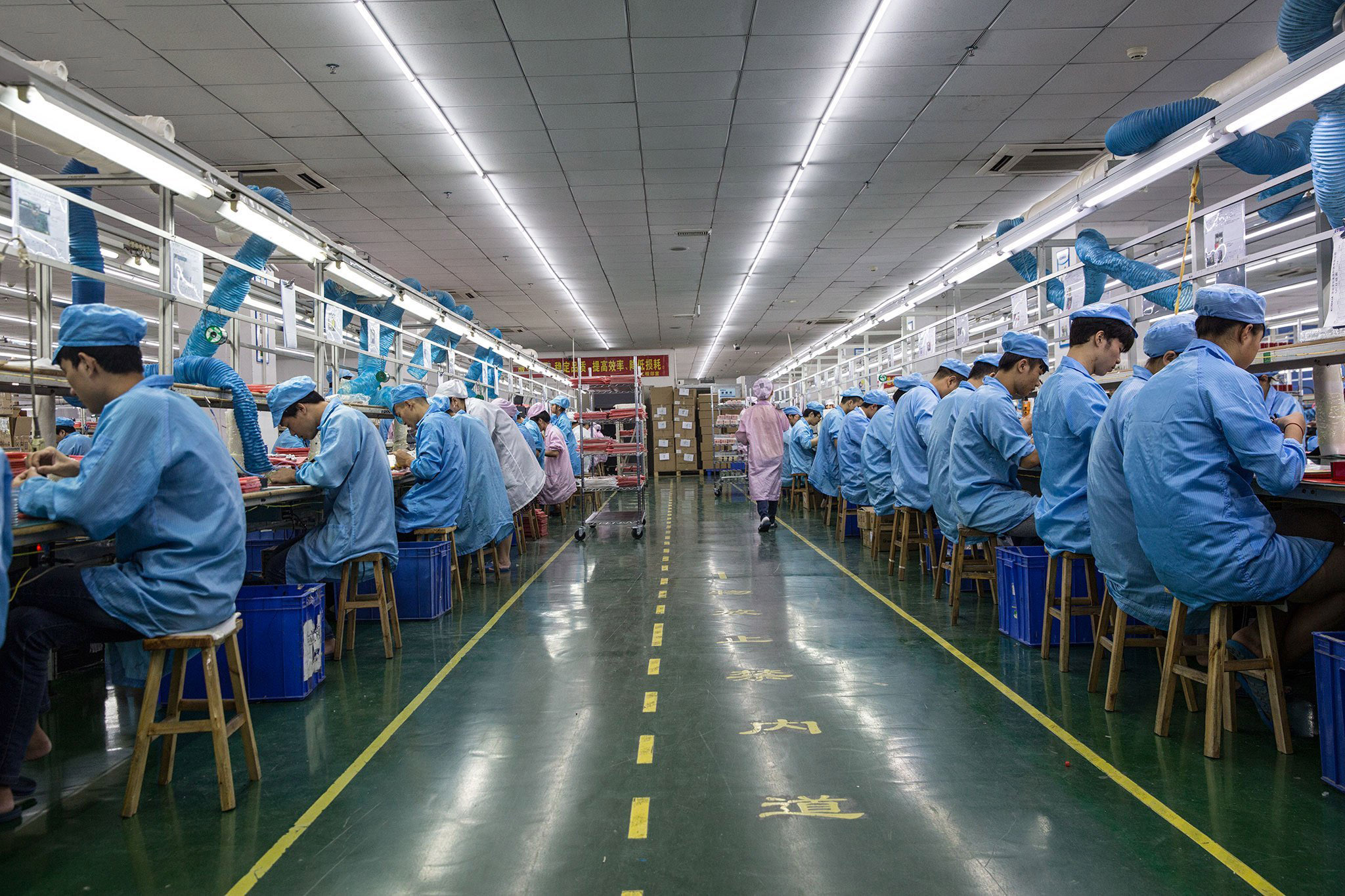 Fred Antenna production line with technicians assembling products